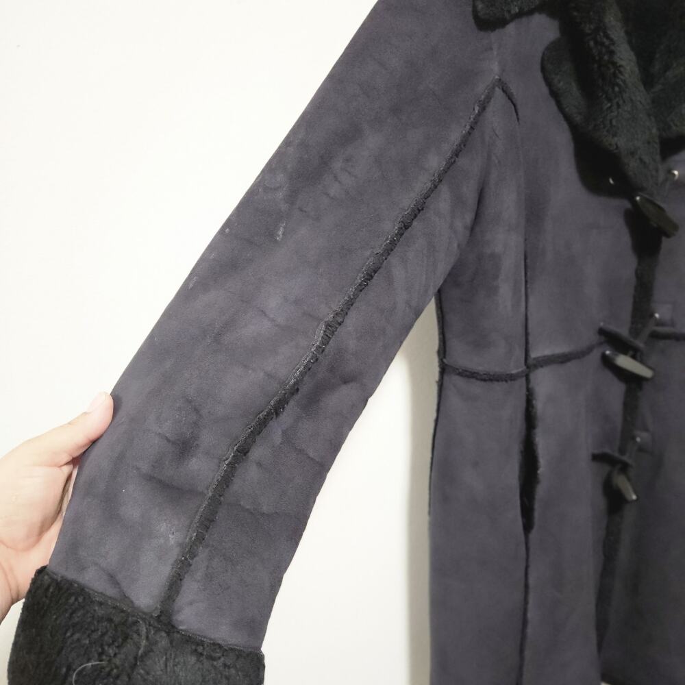 Anne Klein Charcoal Grey Faux Suede Sherpa Lined Toggle Coat Jacket Womens L - Picture 4 of 13